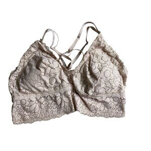 Aerie American Eagle Women's Lace Bralette Floral Design Size XXL Cream Boho
